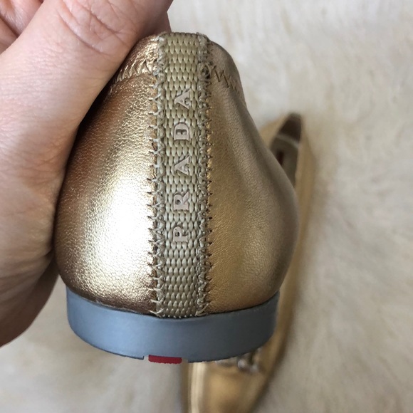PRADA Gold Leather Flats w/ Silver Chain - Picture 11 of 11